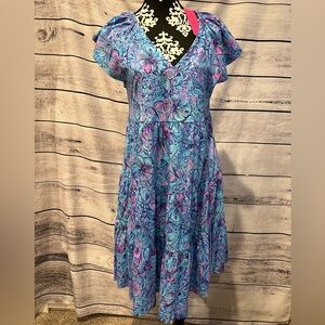 NWT Lilly Pulitzer Kawai Flutter Sleeve Dress Shells N Bells Cotton Jersey Knit
